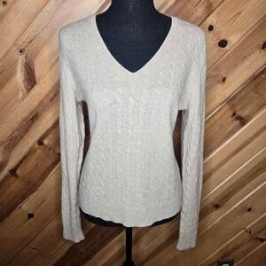 Tweeds 100% Cashmere V Neck Cable Knit Sweater‎ Womens Medium
